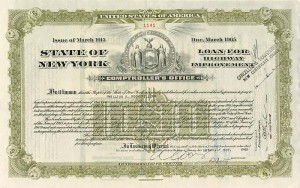 State of New York issued to (not signed) by Wm. A. Rockefeller